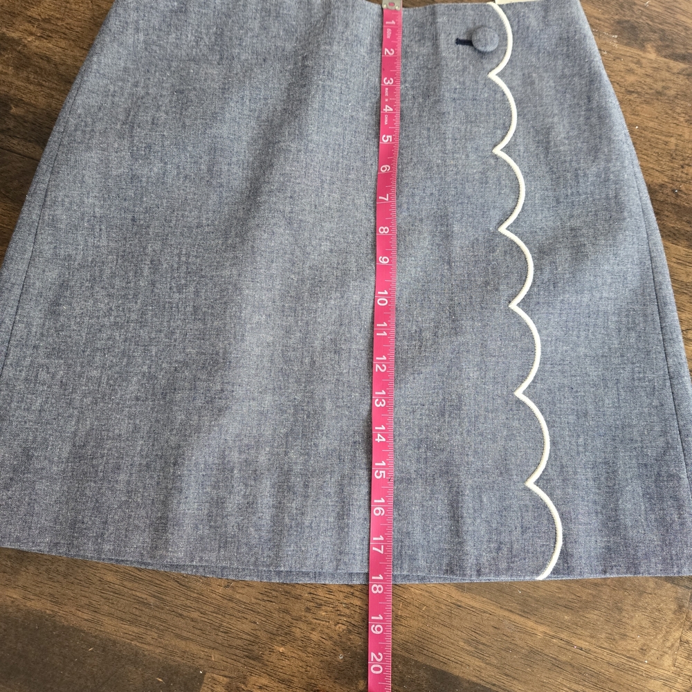 J. Crew Denim Blue Skirt with White Scallop Trim